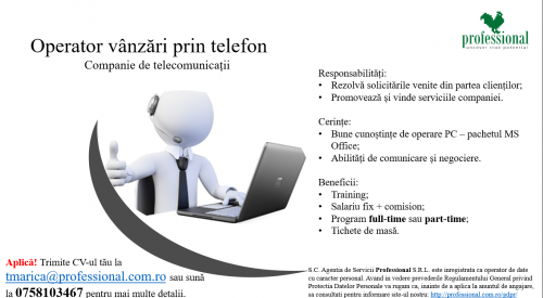 Operator vanzari prin telefon
