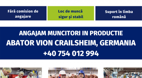 Angajam muncitori in productie abator Vion Germania